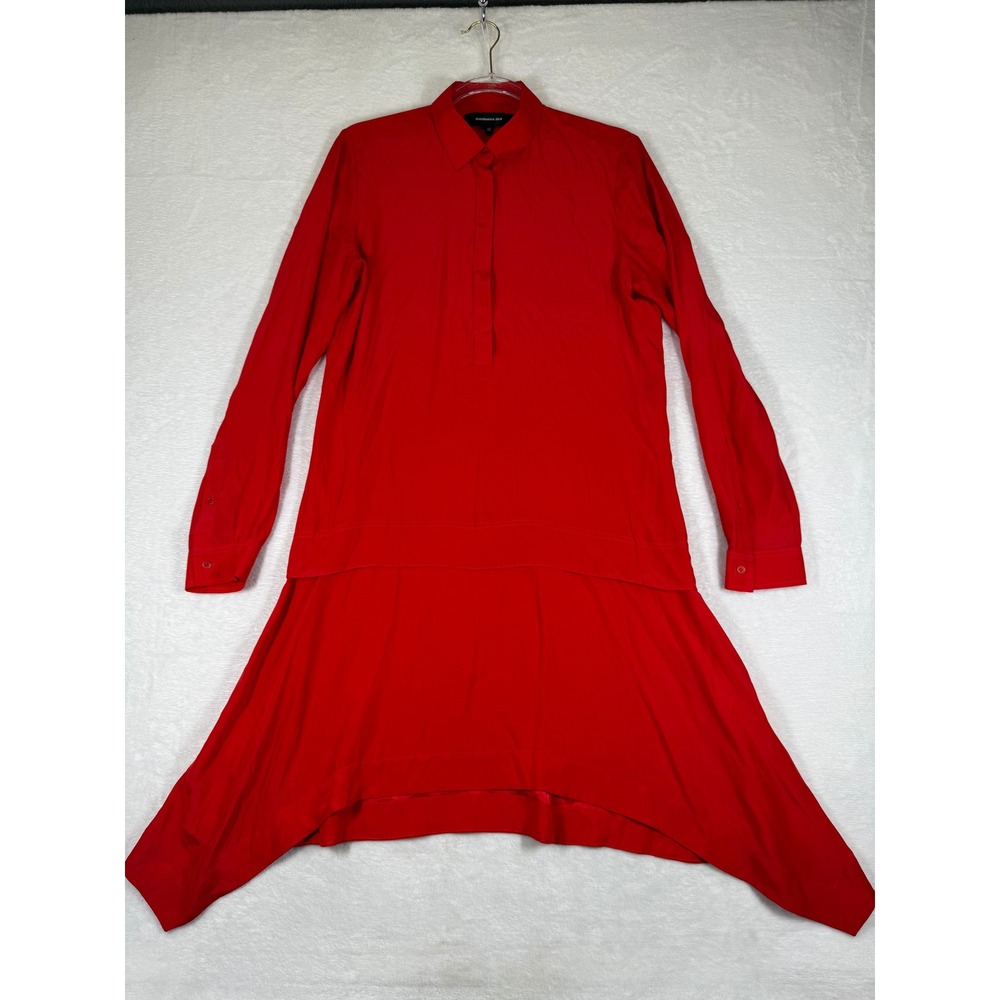 Barbara Bui Red 100% Silk Asymmetrical Handkerchief Hem Shirt Dress Size 40 US 8